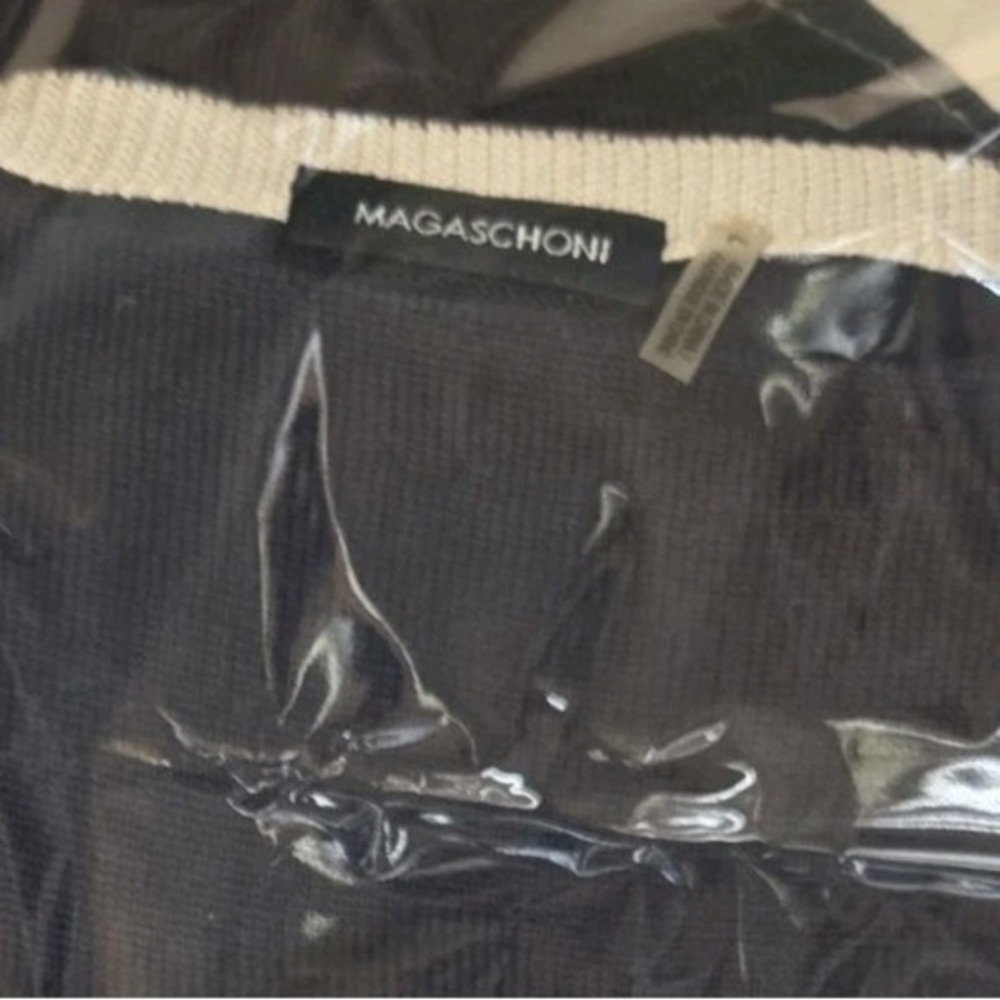 Women's Cashmere Sweater Shift Dress Colorblock Navy & Ivory Size L Magaschoni - Picture 7 of 7